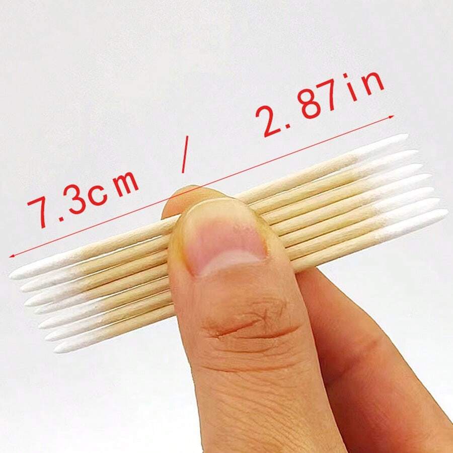 100 chiếc tăm bông 7.3cm hai đầu dùng để trang điểm, vệ sinh mỹ phẩm và chăm sóc tai, túi, hộp đựng, lưu trữ - Màu Khaki - Xem 1