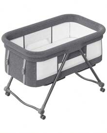 UBRAVOO Grab-And-Go Travel Cot, Baby Crib With Mattress I Silent Wheels, Baby Bedside Crib | Rocking Crib Convertible - Grey-Bravo Basic - View 2