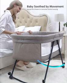 UBRAVOO Grab-And-Go Travel Cot, Baby Crib With Mattress I Silent Wheels, Baby Bedside Crib | Rocking Crib Convertible - Grey-Bravo Basic - View 4