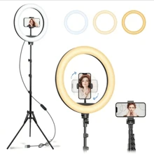 1入組10英寸自拍圓環燈配腳架,led圓環燈,可彎曲腳架及手機支架,適用於拍照自拍、視訊會議等 - 黑與白 - 查看 10