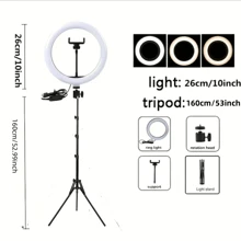 1入組10英寸自拍圓環燈配腳架,led圓環燈,可彎曲腳架及手機支架,適用於拍照自拍、視訊會議等 - 黑與白 - 查看 9