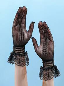 1双女士蕾丝手套，渔网材质，性感短款蕾丝半指手套，蕾丝边饰，防晒，适合驾驶、骑行、婚礼、春夏穿着。 - 漁網手套 - 查看 4