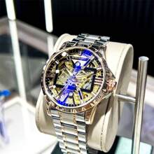 FENSIR 1pc Automatic Mechanical Watch For Men, With Hollow Out Flying Tourbillon, European And American Style Fashion Casual Steel Band Wristwatch For Students - Rose Gold - View 7