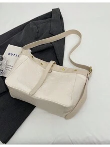 Vintage Fashionable Simple Solid Color Women's Soft Leather Tote Bag With Large Capacity, Ideal For Daily Commute And Shoulder Carry - Beige - View 8