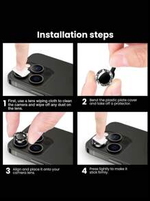 Compatible With Iphone 13 14 11 15 16Pro Max Diamond Metal Camera Protective Film Compatible With Iphone 12 Mini Camera Protective Film 3 Pieces/Set Lens Protective Glass - Black - View 6