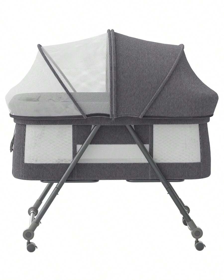 UBRAVOO Grab-And-Go Travel Cot, Baby Crib With Mattress I Silent Wheels, Baby Bedside Crib | Rocking Crib Convertible - Grey-bravo Comfort Pack - View 1
