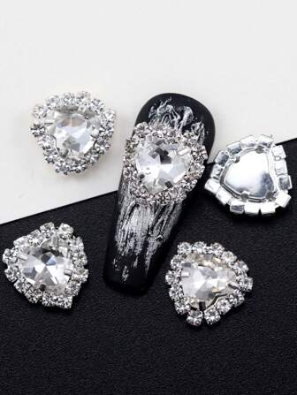 10Pcs Pack Nail Art Gem Decor - Rhinestone Bottom Base For 15 Colors Shiny Heart Crystal Diy Nail Jewelry Nail Supplies Nails Nail Charms Nail Gems