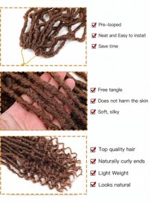 1 包全新仿辫钩针发，长而柔软的辫钩针编织发，末端卷曲，天然黑色合成波西米亚辫编织发片，可作为礼物（12 股/包 30#） - 咖啡棕 - 查看 5