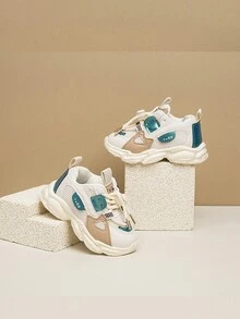 Primavera/otoño Nuevo Estilo Zapatillas De Deporte De Estilo Coreano Para Niñas, Zapatos Deportivos Casuales Para Niños Con Suela Suave, Zapatos Gruesos De Moda - Beis - Ver 1