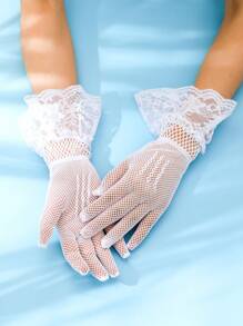 1双女士蕾丝手套，渔网材质，性感短款蕾丝半指手套，蕾丝边饰，防晒，适合驾驶、骑行、婚礼、春夏穿着。 - 漁網手套 - 查看 9
