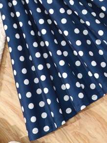 Tween Girl Spring/Summer Polka Dot Print Sleeveless Casual Dress With Round Neck
