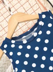 Tween Girl Spring/Summer Polka Dot Print Sleeveless Casual Dress With Round Neck