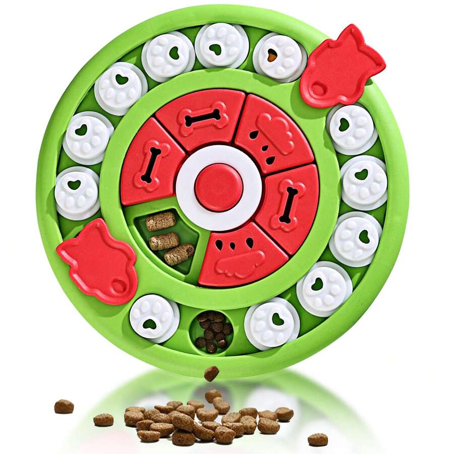 Tigela redonda verde em formato de pizza para cães, brinquedo quebra-cabeça, treinamento anti-engasgo