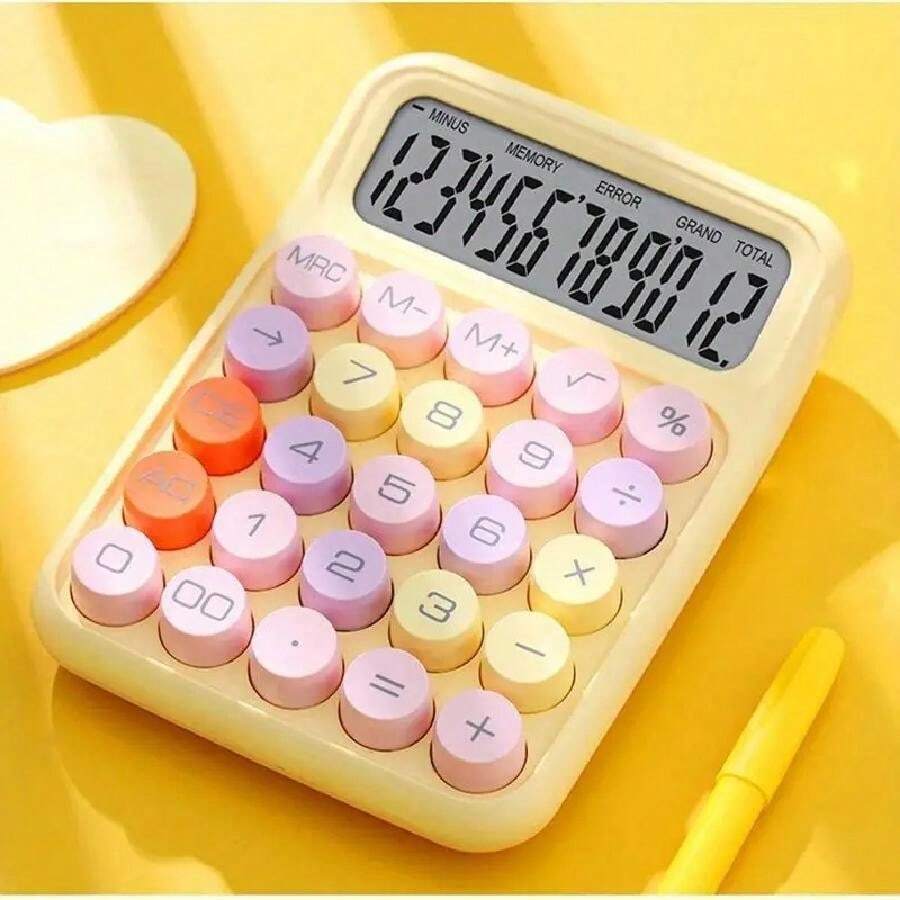 Calculadora De Escritorio De 12 Dígitos, Calculadora Colorida Con Pantalla LCD Grande Y Botones Redondos Grandes, Calculadora Estándar Electrónica Pequeña Portátil Para Oficina, Escuela, Hogar