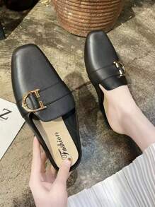 Women's Closed Toe, D Buckle Decoration, Soft Sole, Chunky Heel Mules, Slouchy Style Sandals