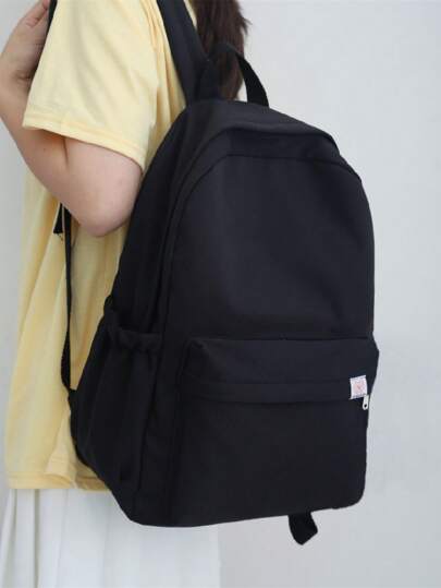 时尚纯色经典休闲校园风格多口袋背包、Tready 背包、学校包、学校包、书包、便携式、笔记本电脑隔层、大容量、适合青少年女孩、女大学生、大学、中学、高中、户外、旅行、郊游、小学、办公室、返校用品