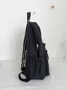 时尚纯色经典休闲校园风格多口袋背包、Tready 背包、学校包、学校包、书包、便携式、笔记本电脑隔层、大容量、适合青少年女孩、女大学生、大学、中学、高中、户外、旅行、郊游、小学、办公室、返校用品 - 黑色 - 查看 5
