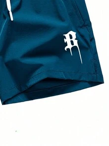 1條男士快干透氣跑步短褲,三分長度運動短褲,沙灘褲 - 藍色 - 查看 4