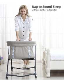 UBRAVOO Grab-And-Go Travel Cot, Baby Crib With Mattress I Silent Wheels, Baby Bedside Crib | Rocking Crib Convertible