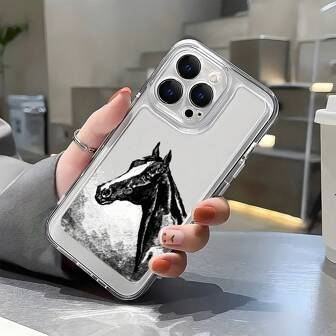 1入創意手繪黑馬設計透明防震手機殼（套）,適用於蘋果iphone 15 Xs Max 14pro Max 7plus 13 12pro 11