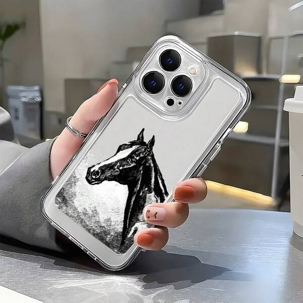 1 Peça Capa De Telefone Transparente À Prova De Choque Com Design Criativo De Cavalo Preto (capa), Compatível Com Apple Iphone 15 Xs Max 14pro Max 7plus 13 12pro 11