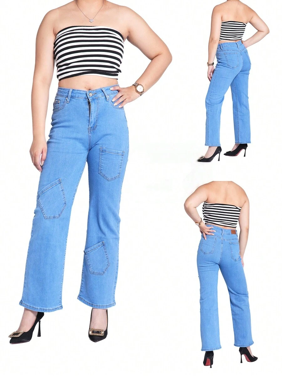Jeans de Mujer rotos liso Dama Pantalones vaqueros Pantalón cargo mezclilla jean colombianos curvy Desgastados  mom pantalones tumbados pierna ancha Cintura Alta  vestir rectos  skinny  acampanados Diseño Desgastado ajustados rasgados negras azul marino mujer, Levanta Glúteos Realza tus Curvas - N49 - Ver 1