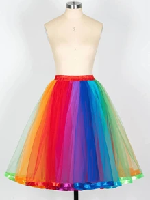 女式及膝彩虹裙，简约纯色蓬蓬裙，半身裙，公主裙，双层网眼裙，无骨支撑裙，无袖连衣裙，派对装饰裙，表演裙，夏季网眼裙万圣节秋季女士服装 - 中長款 - 查看 6