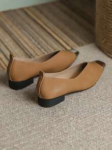 2024 Mới Thời trang giản dị Giày lười Giày dép Đối với phụ nữ , Chóp giầy hình vuông , Dày Gót chân , Da mềm , Đế mềm , Chống trượt , Cắt thấp , Linh hoạt - Màu Khaki - Xem 8