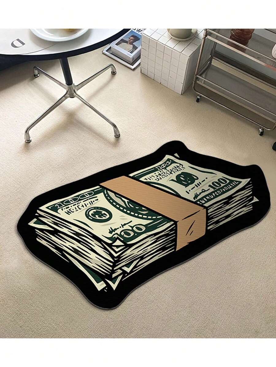 1pc New Arrival 3D Creative Funny Dollar Bill Doormat, Decorative Carpet For Living Room, Bedroom, Entryway, Multiple Patterns, Washable