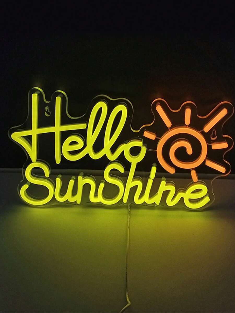 Hello Sunshine黃色霓虹燈牌附釘子,鉤子,鏈和usb插頭,適用於酒吧,酒館,商店,餐廳,房間,臥室,客廳裝飾 - 黃色 - 查看 1