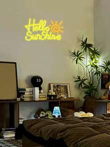 Hello Sunshine黃色霓虹燈牌附釘子,鉤子,鏈和usb插頭,適用於酒吧,酒館,商店,餐廳,房間,臥室,客廳裝飾 - 黃色 - 查看 3