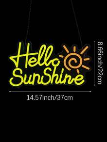 Hello Sunshine黃色霓虹燈牌附釘子,鉤子,鏈和usb插頭,適用於酒吧,酒館,商店,餐廳,房間,臥室,客廳裝飾 - 黃色 - 查看 5