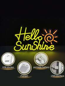 Hello Sunshine黃色霓虹燈牌附釘子,鉤子,鏈和usb插頭,適用於酒吧,酒館,商店,餐廳,房間,臥室,客廳裝飾 - 黃色 - 查看 6