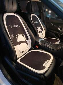 1 件汽车座椅垫 - 通用座椅和靠背，带有可爱的卡通设计，四季皆宜，冬季毛绒熊猫坐垫 - 黑與白 - 查看 4