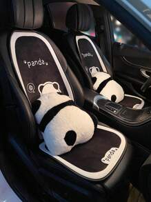 1 件汽车座椅垫 - 通用座椅和靠背，带有可爱的卡通设计，四季皆宜，冬季毛绒熊猫坐垫 - 黑與白 - 查看 8