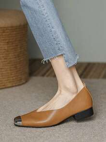 2024 Mới Thời trang giản dị Giày lười Giày dép Đối với phụ nữ , Chóp giầy hình vuông , Dày Gót chân , Da mềm , Đế mềm , Chống trượt , Cắt thấp , Linh hoạt - Màu Khaki - Xem 3