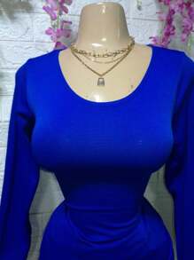 ROUND NECK Thermal Blouse - Cadet Blue - View 2