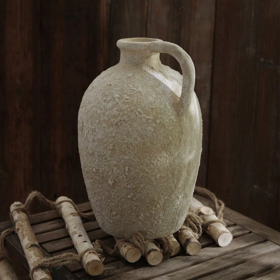Jarrón De Flores De Estilo Antiguo Y Hecho A Mano Con Cerámica Áspera - Beis - Ver 1