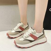 2024春季流行時尚運動鞋,設計感十足,百搭,適合校園女學生 - 卡其色 - 查看 2