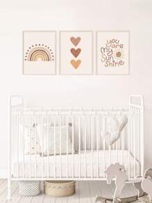 3pcs Framed/Unframed Bohemian Style Children's Canvas Art Prints, Heart And Rainbow Posters, Fun Nursery Wall Decor, Inspirational Quotes Wall Art, Nursery Wall Decoration - Beige - View 5