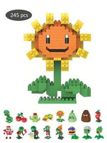 1 套 245 件微粒 ABS 材料 3D 积木玩具，带卡通植物与人物，DIY 手工组装玩具，非常适合节日、生日、收藏、装饰和纪念礼物房间装饰 - 黃色 - 查看 2