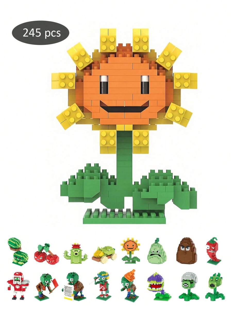 1 套 245 件微粒 ABS 材料 3D 积木玩具，带卡通植物与人物，DIY 手工组装玩具，非常适合节日、生日、收藏、装饰和纪念礼物房间装饰