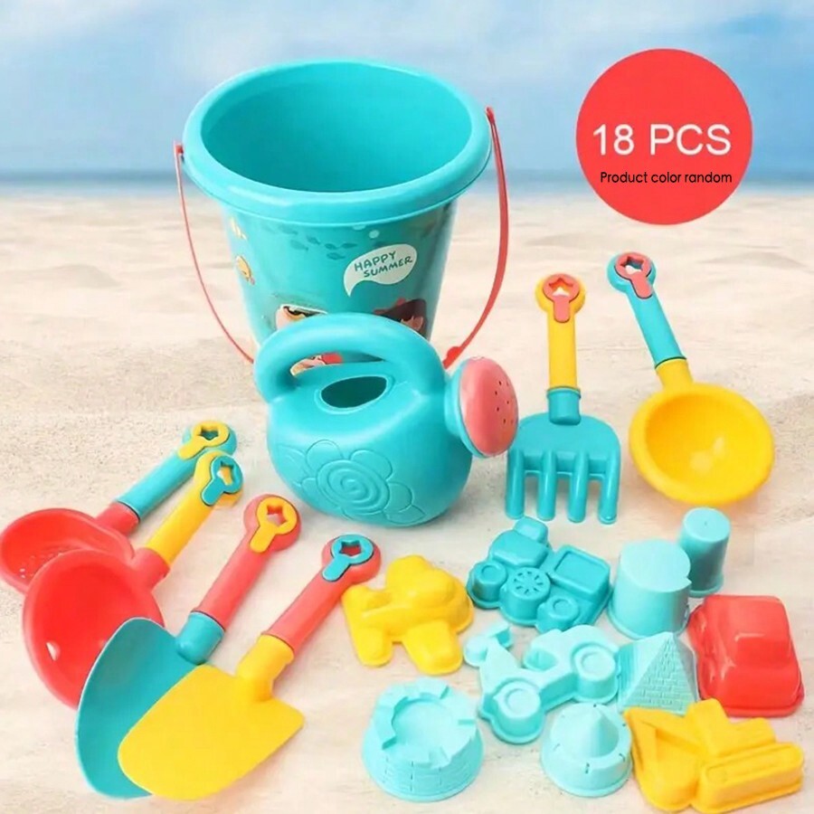 18pcs Kids' Beach Toys Bucket Set, Sand Pails & Shovels & Rake & Scoop