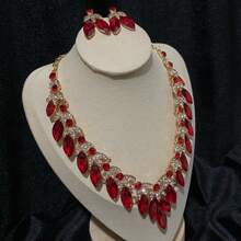 3 件绿色女士珠宝套装 - 项链、耳环、精致优雅奢华新娘/派对配饰 - 墨綠色 - 查看 6