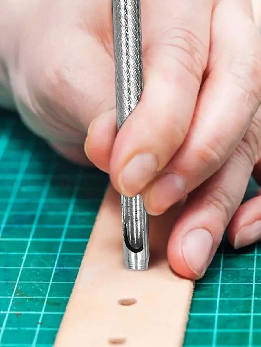 5pcs (3mm+4mm+5mm+6mm+8mm) Metal Manual Punch, Silver Tone Round Hole Design Leather Hole Punch