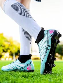 High Top Professional Soccer Shoes With Spikes, Unisex Outdoor Football Boots, For Training, Non-Slip & Suitable For Artificial Turf And Competition - Baby Blue - View 5