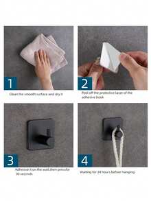 4 cái/bộ Tự dính Móc , Nhiệm vụ nặng nề Móc treo tường Đối với Phòng bếp , Phòng tắm , Cửa Và Gắn trên tường , Quần áo áo Mũ Khăn tắm Móc áo - màu đen - Xem 5