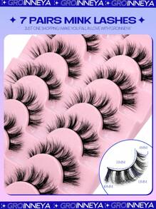 GROINNEYA 7 pares de pestañas postizas de estilo manga de imitación de visón, aspecto natural, esponjosas, extensión de pestañas 3D con volumen, suaves y cruzadas con efecto wispy para maquillaje de fiesta y viaje (MA01)