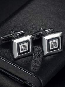 1 Pair High-Quality Copper Rhinestone Inlaid Cufflinks, Suitable For Business Formal Shirts And Daily Wear - Multicolor - View 9