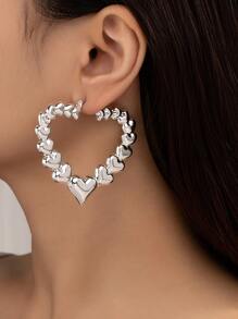 時尚女性心形耳環 - 銀色 - 查看 1